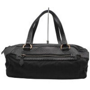 Prada Nylon Leather Handbag Shoulder Bag Black